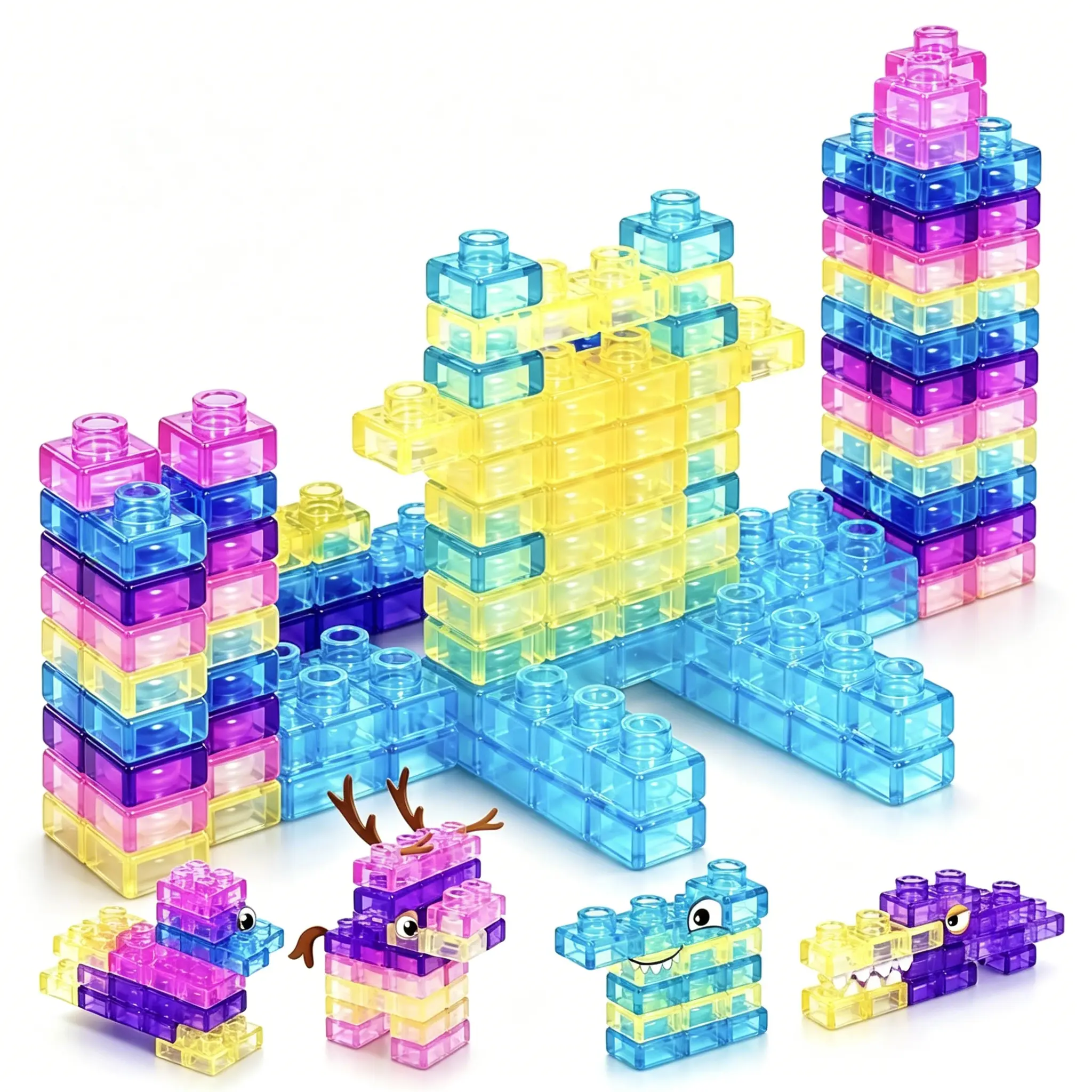 40 PCS BPA-Free Soft Transparent Squishy Building Blocks, Multicolor Stretchable Stackable TPE Bricks, Stress Relief Sensory Fidget & Bath Time Toys, Children Development Early Learning Gift for Kids Ages 3+ (Gift Ideas for Kids)