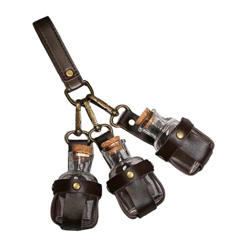 Potion Bottle Wizard Potions Glass Holder with Cork Stoppers and Leather Harness