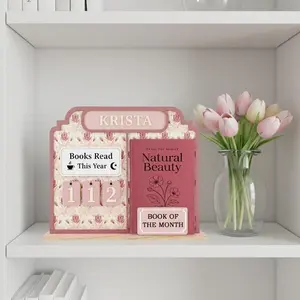 Personalized Pink Floral Book Tracker Sign, Custom Books Read Counter,Book of the Month Holder, Reading Gift for Book Lover,Book Holder Gift