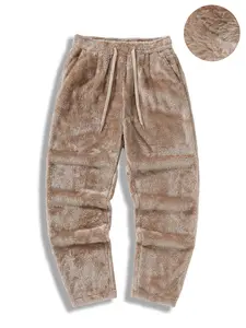 Men's Loose-Fit Drawstring Casual Pants, Casual Fashion Trousers, Casual Loose Comfy, Thick Kint Fabric, Fall & Winter Wear, Plain Pattern, Warm & Cozy Design
