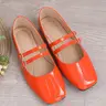 Women's Mary Jane Flats Shoes, Classic Square Toe Glossy PU Leather Slip-On, Casual Flat Shoes for All Seasons, Comfortable, Stylish and Fashionable Flats, Walking Shoes