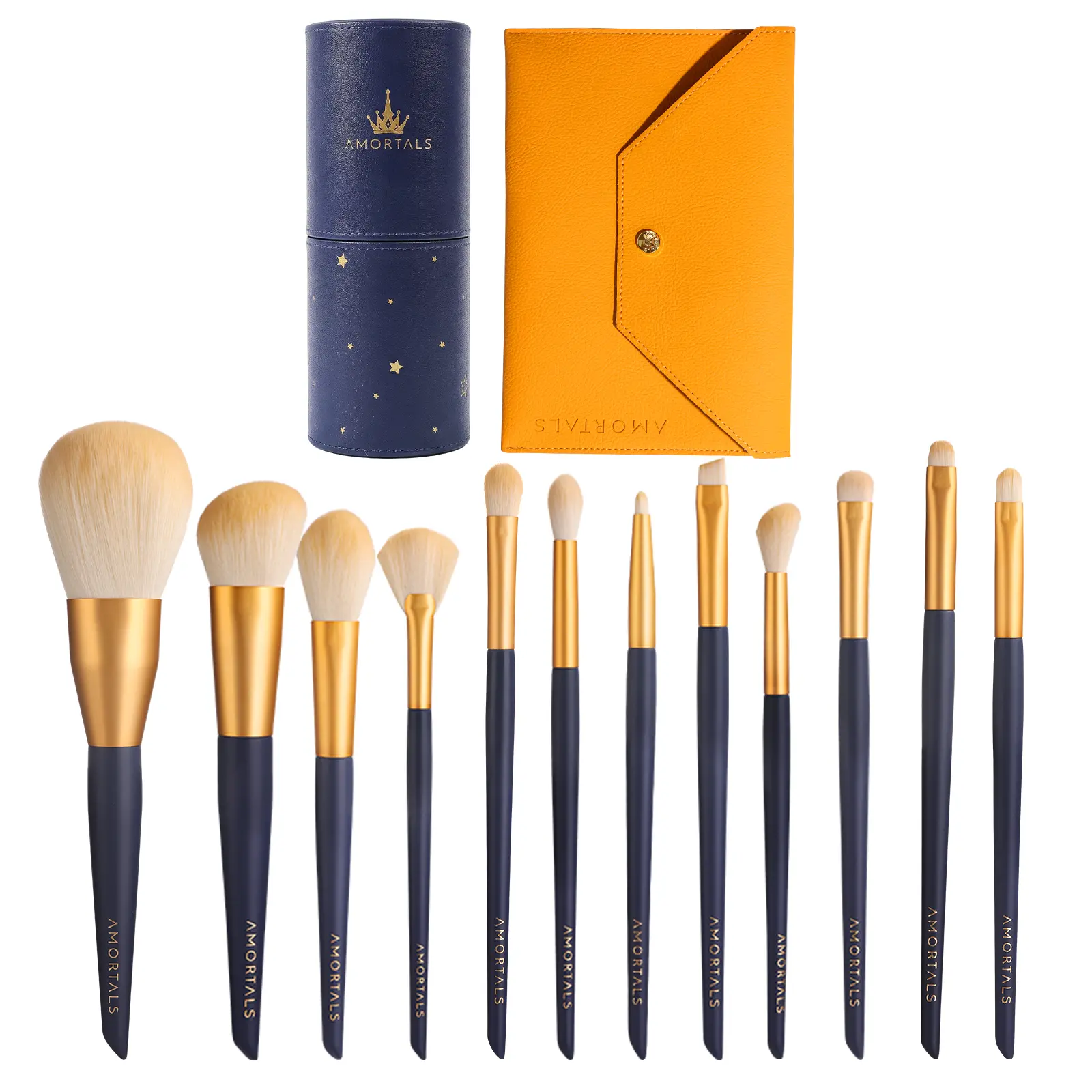 AMORTALS Star Glow 12Pcs Makeup Brush Set, Soft Slender Bristles All-in-One Brushes, Face Curve Fitting & Beginner-Friendly