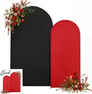 Red Black Arch Backdrop Cover Wedding Arch Covers 7.2 and 6ft Arch Backdrop Stand Cover Baby Shower Spandex Birthday Stretchy Photo Arch Covers Set of 2