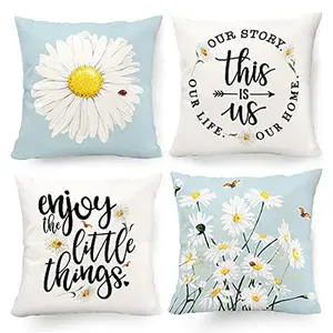 Hexagram Outdoor Pillow Covers 16x16 Set of 4, Light Blue Floral Daisy Decor, Farmhouse Decorative Throw Pillow Covers for Couch Sofa Indoor Outdoor Home Decor