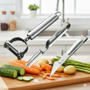 Stainless Steel Vegetable Slicer & Shredder, 3-in-1 Safety Kitchen Tool for Potato Carrot Cucumber. Rust-Proof, Easy Clean Zero Residue, Non-Slip Hand Guard, Multi-Functional Food Cutter.
