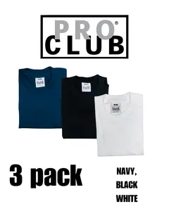 3 Pack PROCLUB Men's Heavyweight Short Sleeve T Shirts PRO CLUB Crewneck T Shirt Casual Cotton Tee Plain Shirts Classic Collar Original (S to 5XLT)