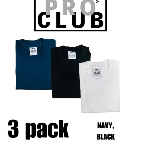 3 Pack PROCLUB Men's Heavyweight Short Sleeve T Shirts PRO CLUB Crewneck T Shirt Casual Cotton Tee Plain Shirts Classic Collar Original (S to 5XLT)