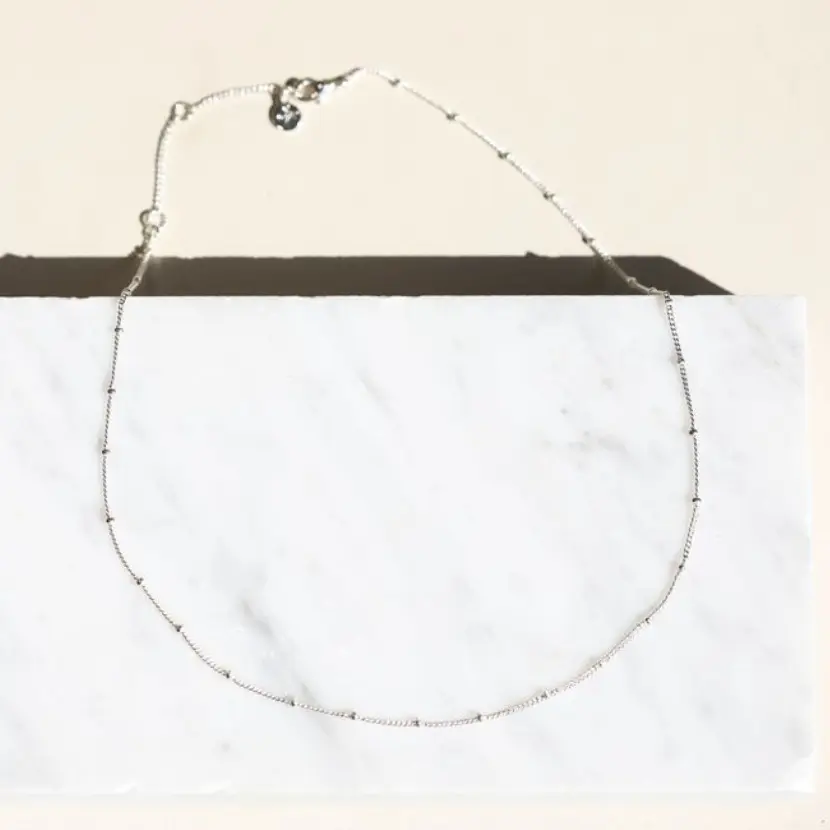 Silver Plated Saturn Chain Necklace - Delicate Interlinked Station Design