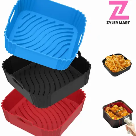 3-Pack Square Silicone Air Fryer Liners - Reusable, Heat-Resistant, Dishwasher-Safe, Easy to Clean, Reheating-Ready - Fits 3-5,4-6,5-9,8-10 QT Air Fryers, Ovens - Kitchen Appliance Parts for Home Cooks, Boosts Cooking Efficiency