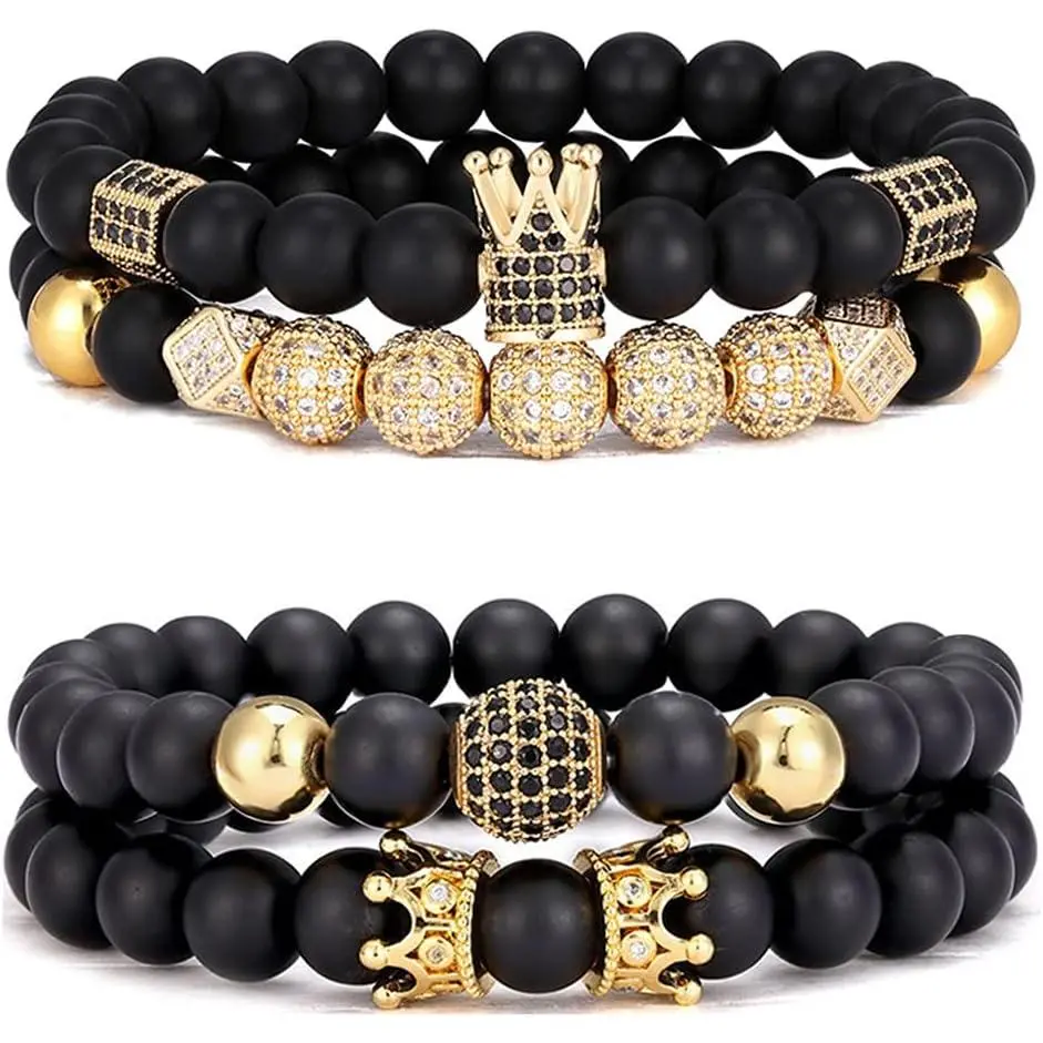 4Pcs 8mm Black Matte Onyx Stone Exquisite Bracelets, Elastic Adjustable High-Quality Men’s Durable Fashion Jewelry Gift Set, Exquisite Bracelet
