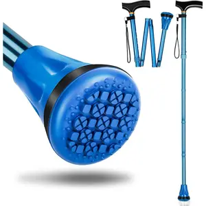 Walking Cane with Wooden Handle, All Terrain Tip Foldable, Adjustable, Collapsible Walking Collapsible Stick for Men & Ladies