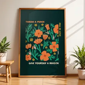 Throw a Punch Fall In Love Give Yourself a Reason Print - Call Your Mom Print - Noah Kahan Music Poster, Positive Affirmations Gifts, Bedroom Wall Decor
