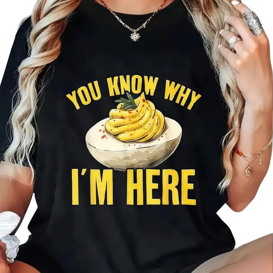 Men's 100% Cotton Graphic T-Shirt - Short-Sleeve Top with "You Know Why I'm Here" Prints, Comfortable Versatile Outdoor Casual Wear