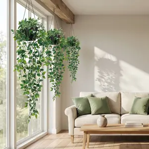 Artificial Indoor Plants Hanging Willow Leaves Decorative Set of 3 Perfect for Home Bathroom Farmhouse Room Shelves