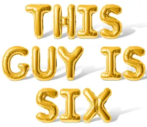 Letter Balloons - THIS GUY IS SIX 16" Inch Alphabet Letters Foil Mylar Balloon 6th Birthday Party Banner