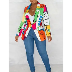 Multicolor Fashion Casual Printed Patchwork Cardigan Lapel Jacket