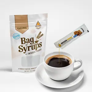 Single Serving Sugar Free Caramel Syrup Packets for Coffee and Cocktails - 6mL Each, 30 Count - Bag of Syrups by Infused Pours
