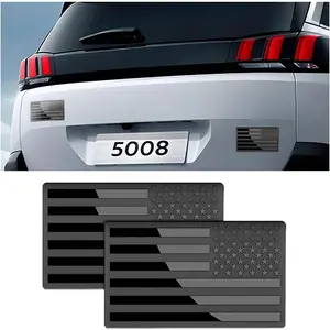 American Flag Metal Car Emblem Decal, 2PCS Embossed 3D Aluminum Alloy Vehicle Bumper Sticker, Patriotic Automotive Side Window Decal Accessories, Universal for SUV, Sedan, Truck(Black)