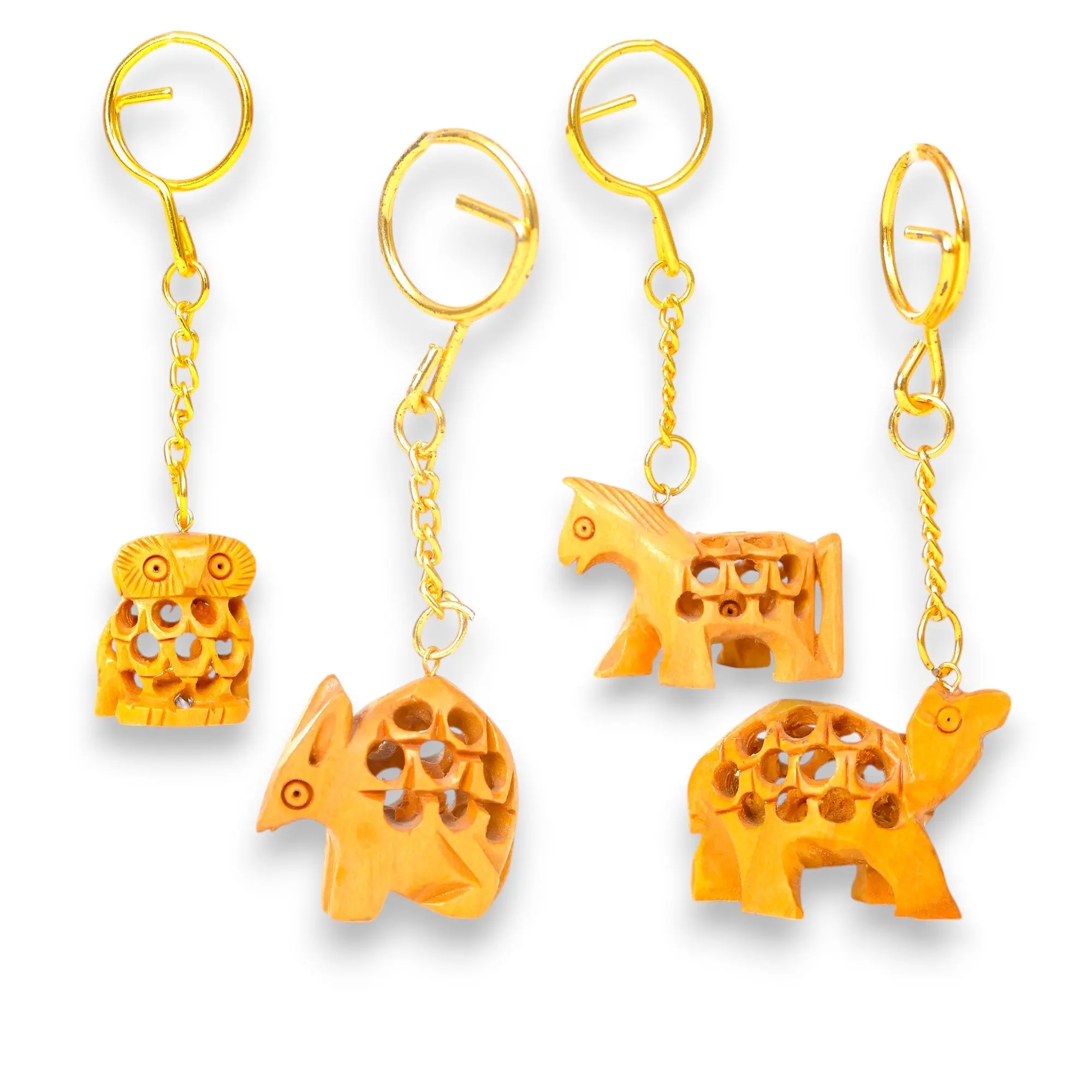 Handmade Carved Wooden Keychains | Choose Camel, Eagle, Horse, Owl, Rabbit | Pooja, Thanksgiving, Housewarming Gifts | Exquisite Craftsmanship