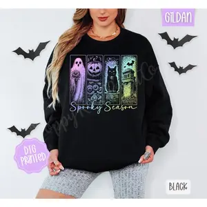 Iridescent Spooky Season Sweatshirt, Trendy Halloween Crewneck