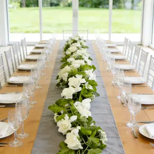 1pc Artificial White Vine Garland with Roses & Green Vines - Hanging Flower Vines Suitable for Weddings, Christmas, Indoor/Outdoor Decor - Plastic Flowers & Foliage Garland for Stairs, Doors, Balcony - Faux Floral Garland