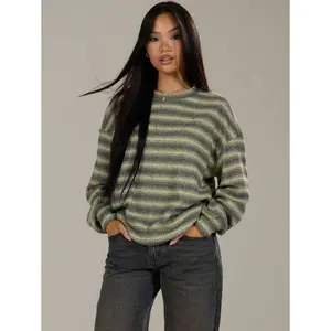 Oversized Crew Neck Striped Jumper Spring Casual Y2k 90's Stripe Oversized Airport Fall Autumn Winter Everyday Christmas Work