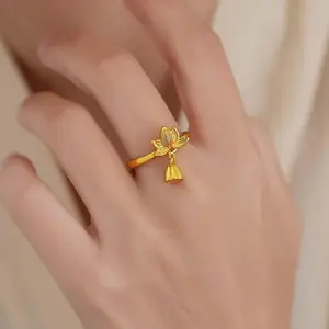 Lotus Ring Golden Open Adjustable Lotus Seed Pendant Index Finger Ring Women's Jewelry