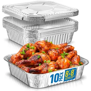 8x8 Disposable  Pans With  - 10 Pack Foil Pans For Cooking, Baking Cakes, Roasting & Homemade Breads - Disposable  Containers With Foil