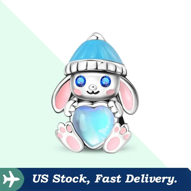 S925 Sterling Silver Rabbit Charm for Women, Cute Love Bunny Bead Pendant, Fits 3mm Bracelets, Safe for Sensitive Skin, Valentine's Day Gift for Wife or Daughter, Valentines Day, 100% Safe For Sensitive Skin