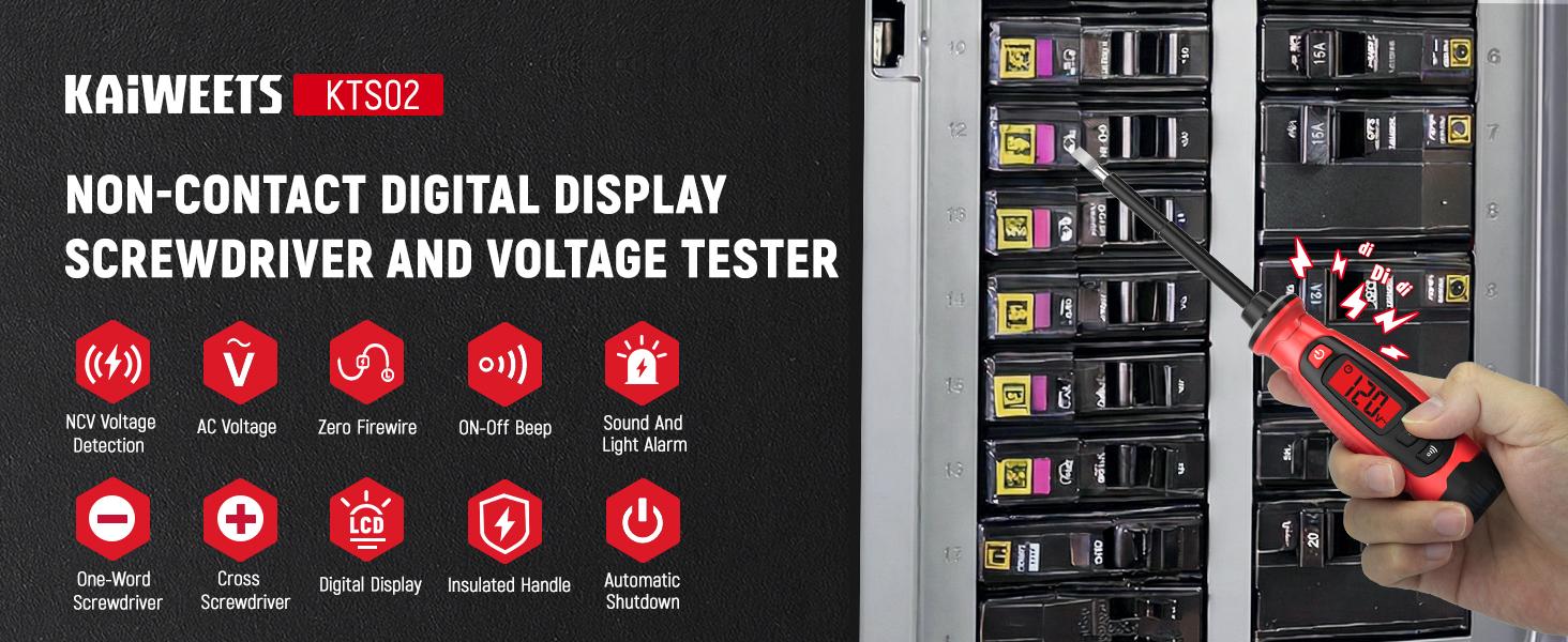 [Gift]KAIWEETS Voltage Tester with Screwdriver Function Non-Contact Detector Measures AC 3V to 500V LCD Screen Buzzer Alarm Wire Continuity Testing, KTS02