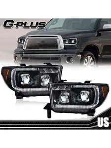 Fit For 07-13 Toyota Tundra 08-17 Sequoia Dual LED Projector Headlights Black G-PLUS