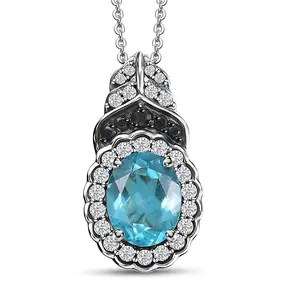Betroka Blue Apatite and Multi Gemstone 2.55 ctw Regal Bloom Pendant Necklace 20 inches in Rhodium Over Sterling Silver Christmas Gifts