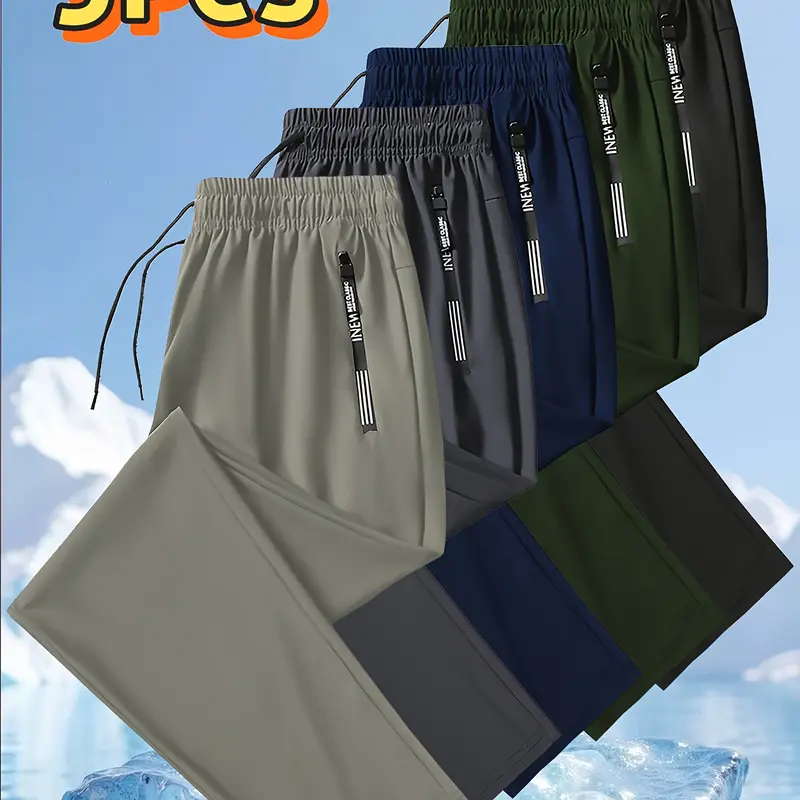 Veiskor Men's 5-Pack Ice Silk Joggers - Lightweight Breathable Mid-Stretch Fabric, Elastic Waistband, Straight Leg with Pockets, Solid Color Casual Pants, Gym Activewear, Machine Washable Comfortable Fit,sohochic