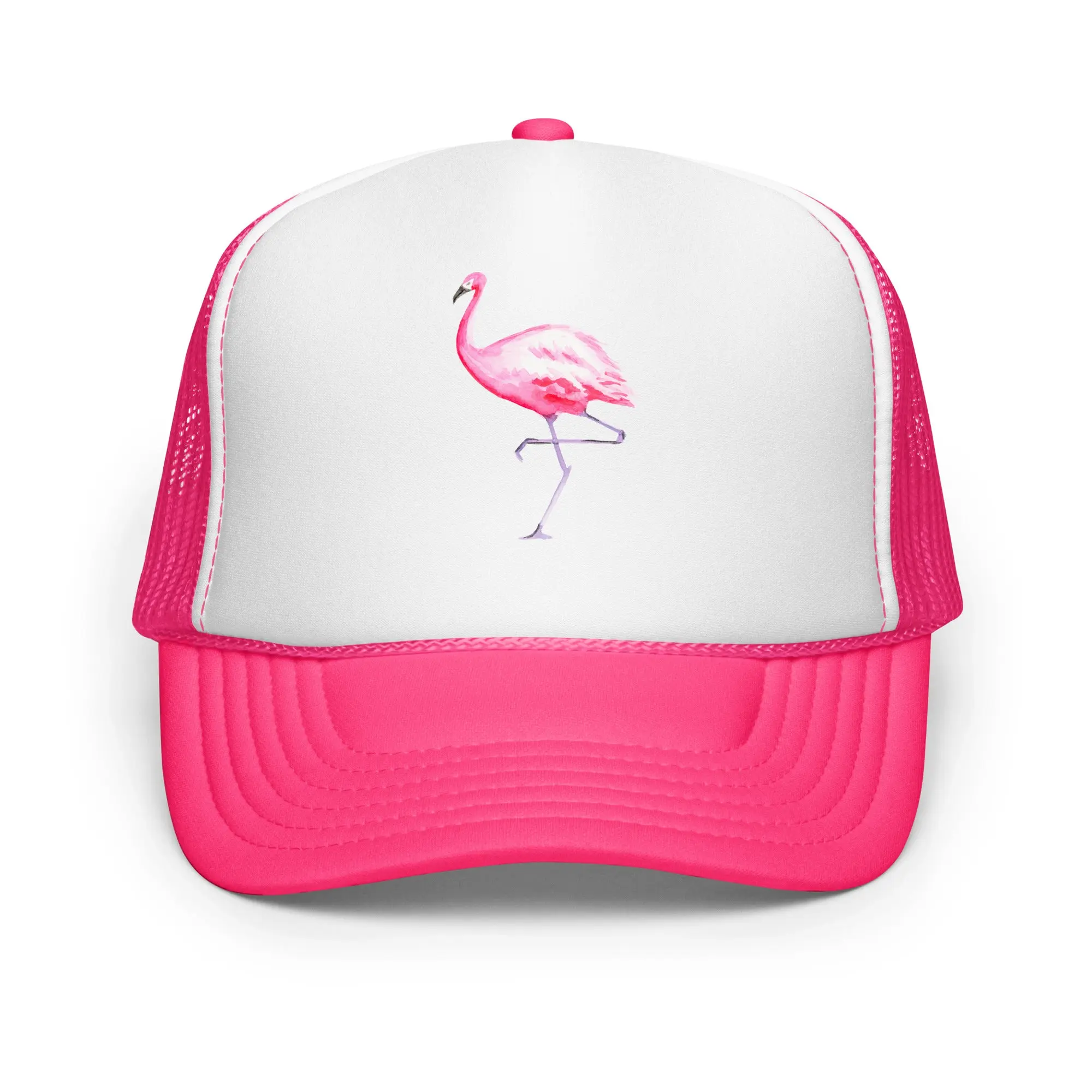 Pink Flamingo Watercolor Illustrated Trucker Hat | 9 Colors