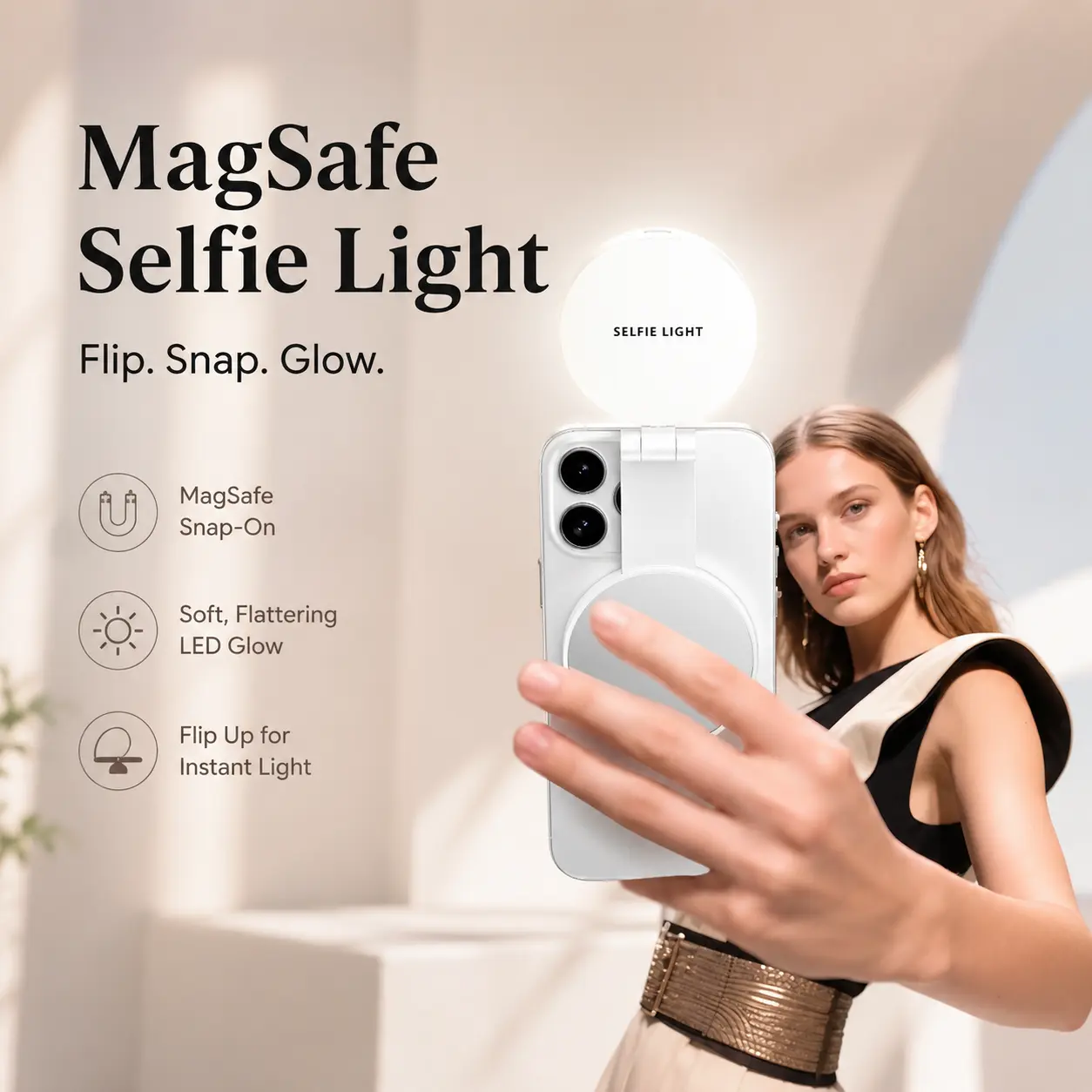Magnetic Selfie Light Compatible with MagSafe, Portable LED Phone Ring Light for iPhone 16 15 14 13 & Android, Rechargeable Fill Light for TikTok Video, Live Streaming, Content Creator Essentials