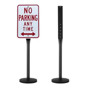 【DealsForYouDays】VEVOR Cast Iron Sign Post,  , 4 ft Portable Heavy Duty Steel Post Sign Holder with Hard Plastic Base & Wheels, U-Channel Sign Stand for Garden, Courtyard, Farm or Traffic Intersection, Black Decor