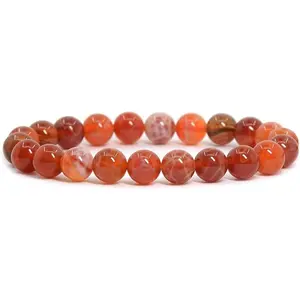 Red Crab Fire Agate Gemstone 8mm Round Beads Stretch Bracelet 7 Inch Unisex