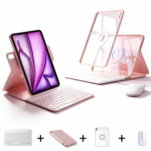 SPALLO Keyboard Case for iPad Air 8th M4 2026 11 inch & iPad A16 11th/10th, Compatible with iPad Pro M5 2025 13" with 360 Rotatable Detachable Magnetic Transparent Hard PC Back, Backlit Wireless Keyboard Case & Mouse