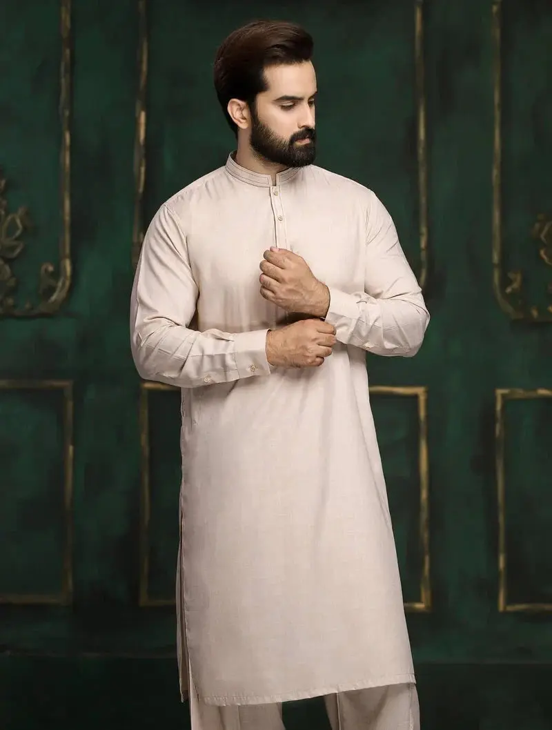 Men's Wash-N-Wear Kurta Shalwar Suit, Modest Islamic Casual Clothes, Daily Wear Tops, Fashion Top (S-192001)