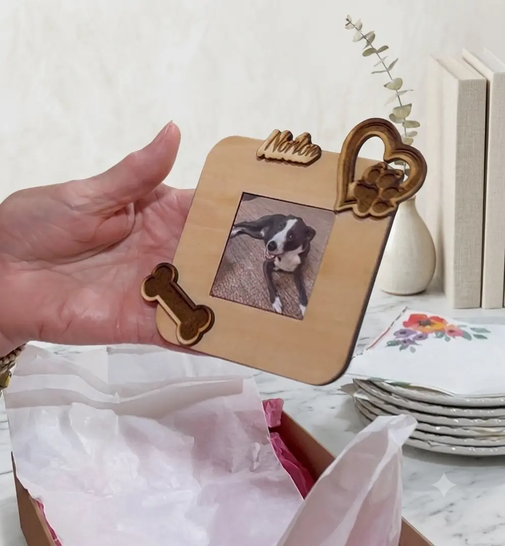 Custom Pets Photo Frame, Laser Engraved - Personalized Pet Picture Frame, Dog Mom Gift, Pet Loss Frame, Pet Memorial Gifts, Pet Sympathy Gift