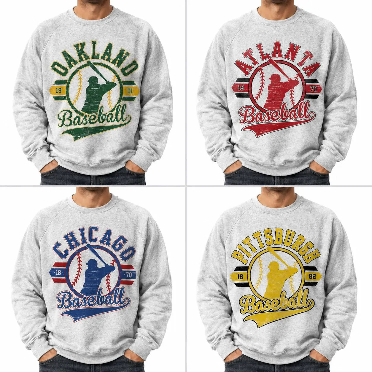 Vintage Baseball Sweatshirt Retro Established City Baseball Pullover Sports Unisex Crewneck Sweatshirts Sublimation Print Casual Graphic Top