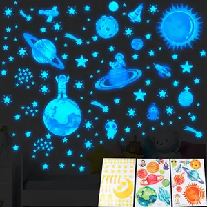 1 Set 'Astronaut Star Moon Decorative Glowing Stickers' - Reusable, washable vinyl stickers suitable for living rooms, bedrooms, and study rooms - Unique nighttime themes, home decor