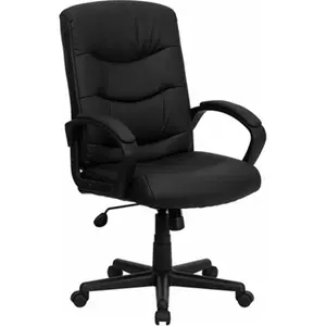 212 MAIN Heavy-Duty Eco-Leather Mid-Back Ergonomic Computer Chair - Black Eco-Friendly, Padded Seat, Tilt Lock, Nylon Arms, Adjustable Swivel Chair (GO-977-1-BK-LEA-GG) for Camping, Hiking