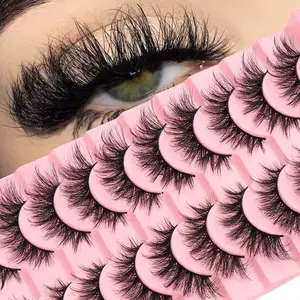 Lashes Fluffy Cosmetic Synthetic 16mm Volume False Eyelashes 5D Cat Eye Strip Lashes D Curl Dramatic Soft Eyelash 32mm Big Long Lash Strips 10 Pairs Lashes Pack That Look Like Extensions Lashes