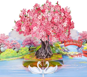 Pop Up Cards, 3D Cherry Blossom Tree, Swans Couple Anniversary Cards 6"x8", Gift for All Occasion for Women