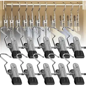 Stainless Steel 20pcs Laundry Hook Clips - Space Saving Rust-Proof Clothespins, Hat, Pants, Travel Hooks, 360° Rotating Hangers Organizer Space-Saving