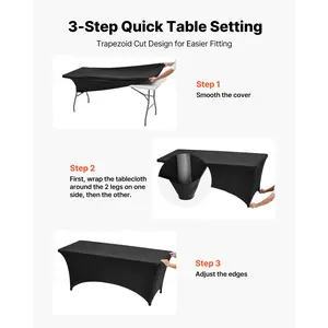 VEVOR 10 Pack Table Cloth for 6FT Rectangular Fitted Events, Wrinkle-Resistant Stretch Black Table Covers, Washable Spandex Tablecloth Protector, for Party, Wedding, Cocktail, Banquet, Festival