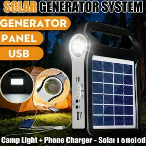 Solar Power Generator with Panel & Led Light - Portable Power Station with Usb Charger, Rechargeable Home Emergency Kit for Outdoor Camping & Blackout