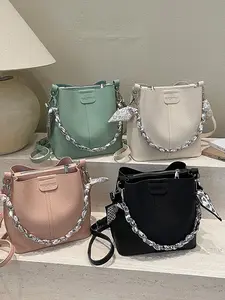 Spring Fresh New Korean Style Casual Bucket Bag, Large Capacity Chain Shoulder Crossbody Bag, Trendy All-Season Fashion Accessory