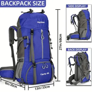 60L Waterproof Light Walking Backpack Belt Rain Cover and Shoe Compartment Outdoor Sports Trip Backpack